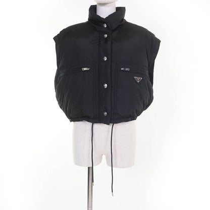 Prada Re-Nylon Triangle Logo Cropped 2-Way Down Jacket Black 40 — view 2