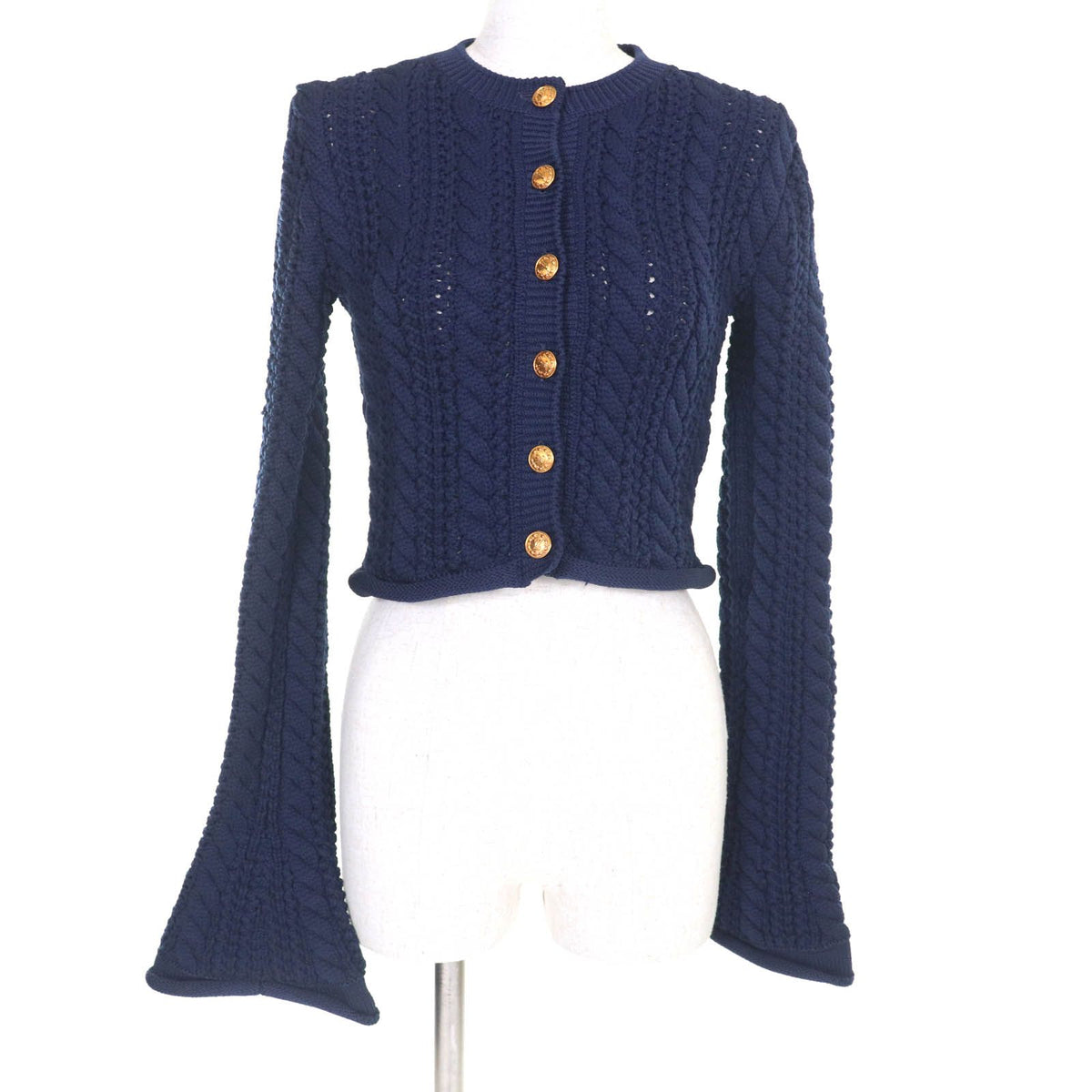Louis Vuitton Logo Buttoned Trumpet Sleeve Cardigan Navy XS