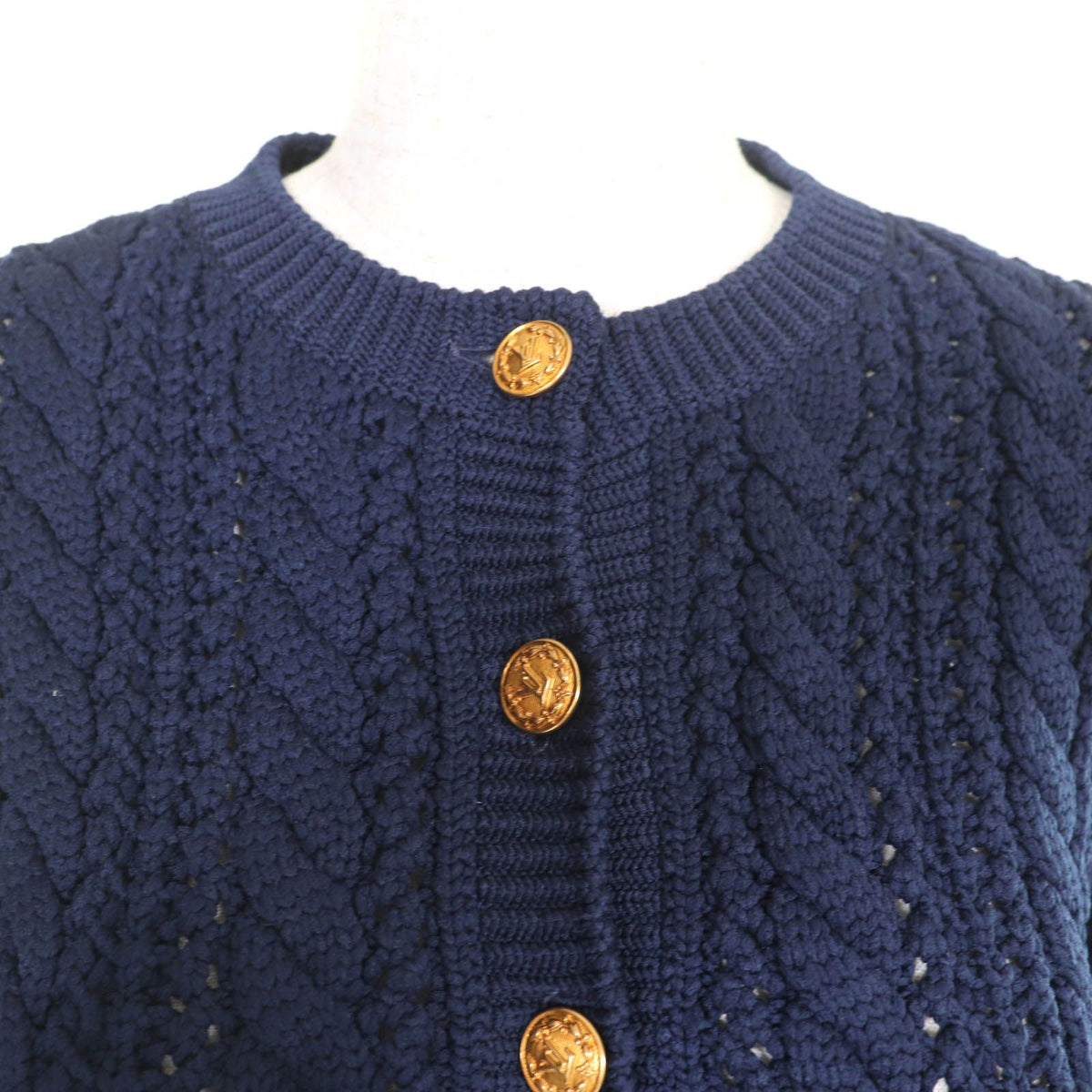 Louis Vuitton Logo Buttoned Trumpet Sleeve Cardigan Navy XS — view 4