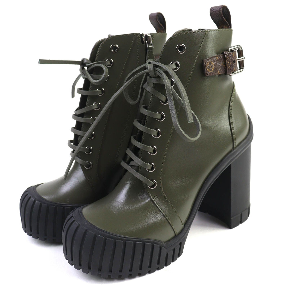 Louis Vuitton Ruby Line Lace-up Short Boots Ankle Khaki