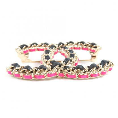 Chanel CC Logo Brooch Gold Black Pink — view 4