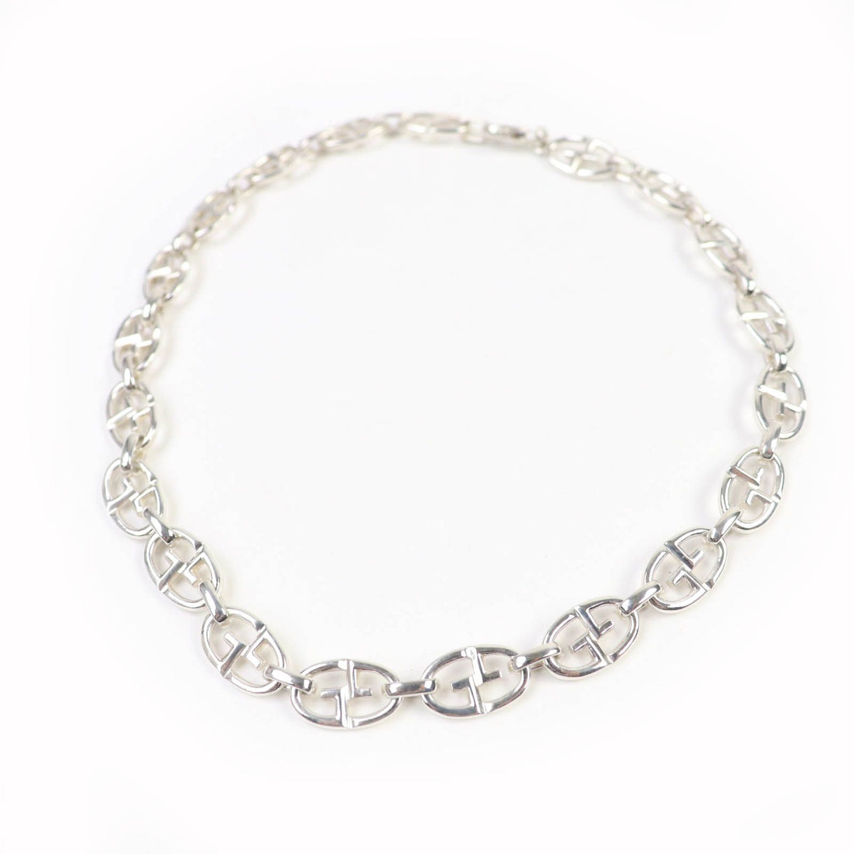 Gucci Vintage 925 Tom Ford Era Double G Anchor Chain Choker Silver Necklace