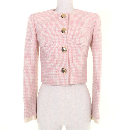 Miu Miu Cropped Length Sequin Decoration Tweed Jacket Pink 36 — view 2