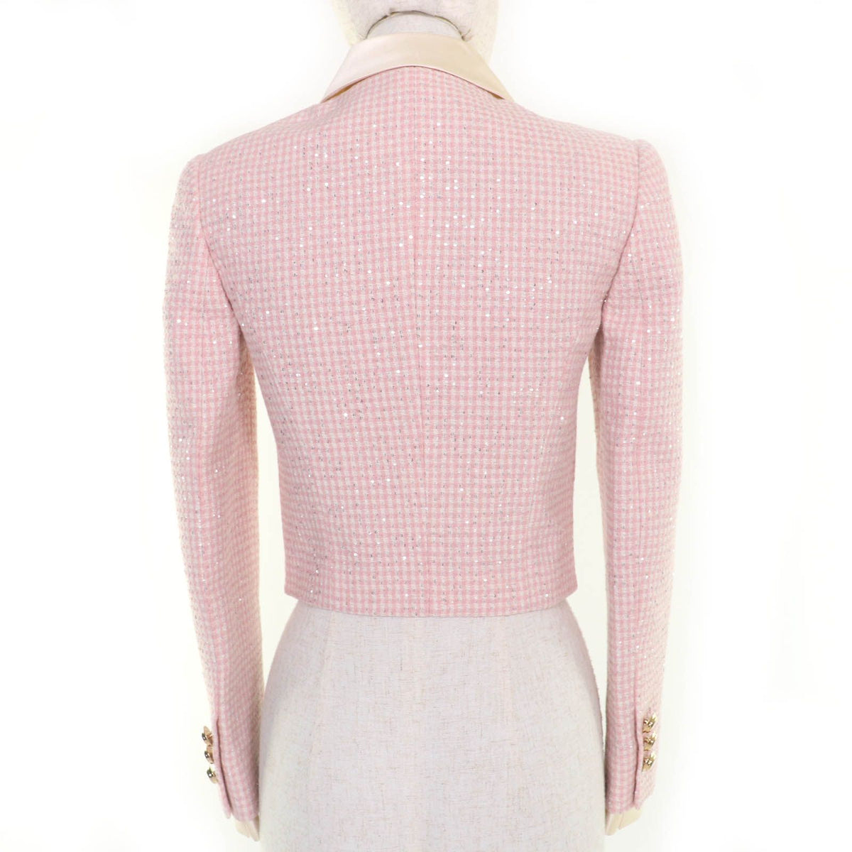 Miu Miu Cropped Length Sequin Decoration Tweed Jacket Pink 36 — view 4