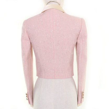 Miu Miu Cropped Length Sequin Decoration Tweed Jacket Pink 36 — view 4