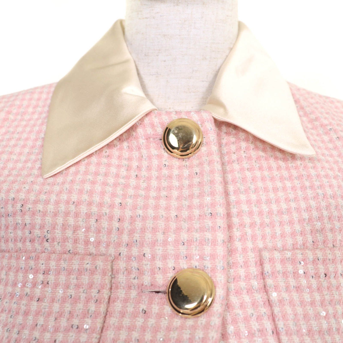 Miu Miu Cropped Length Sequin Decoration Tweed Jacket Pink 36 — view 5