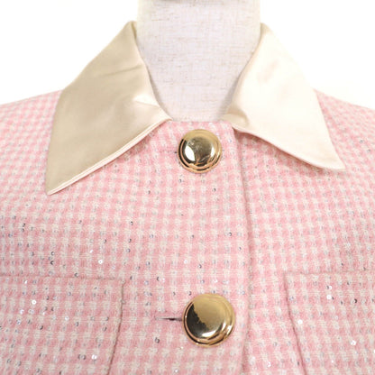 Miu Miu Cropped Length Sequin Decoration Tweed Jacket Pink 36 — view 5