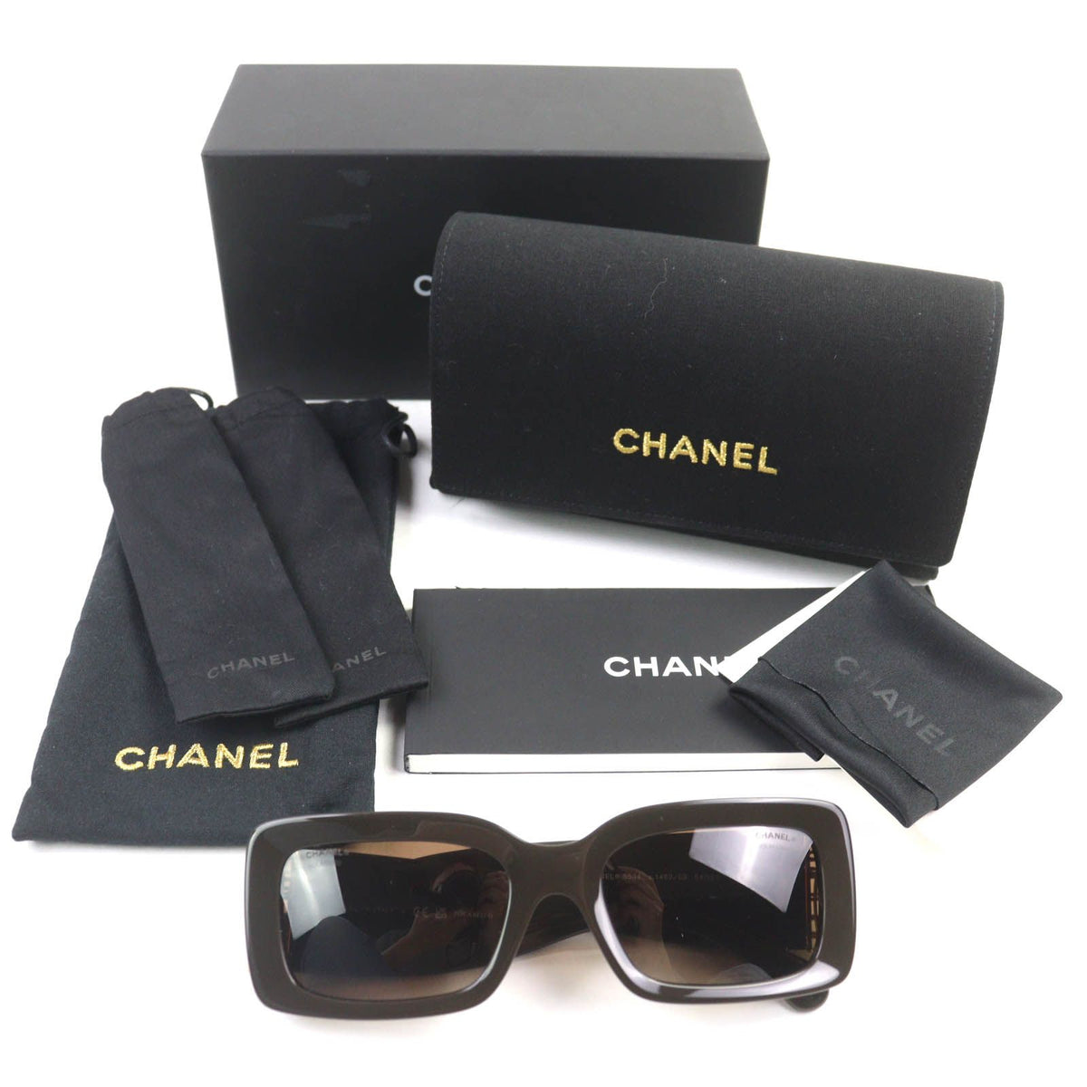 Chanel Rectangle Shape CC Logo Sunglasses Brown Gold Eyewear