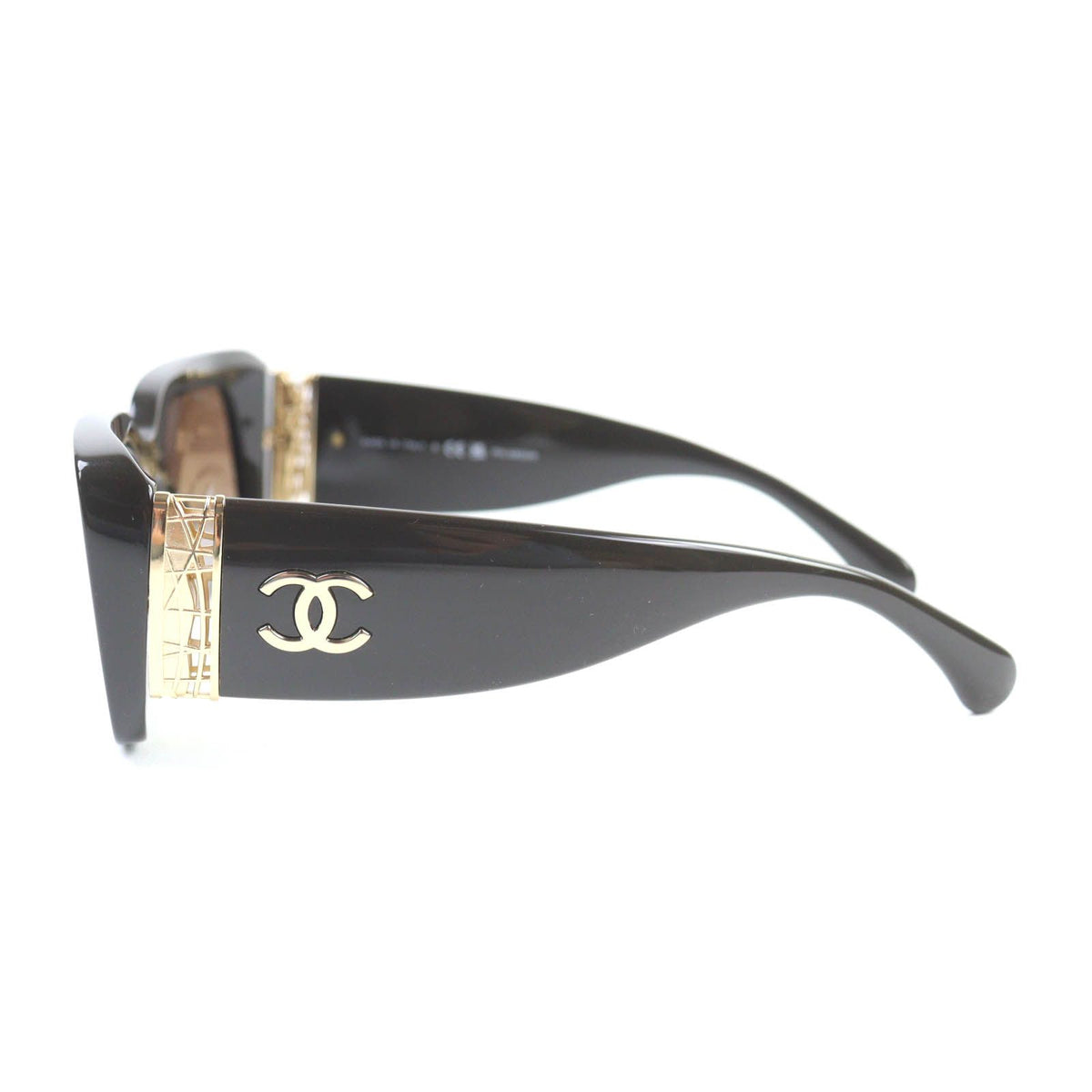 Chanel Rectangle Shape CC Logo Sunglasses Brown Gold Eyewear — view 4