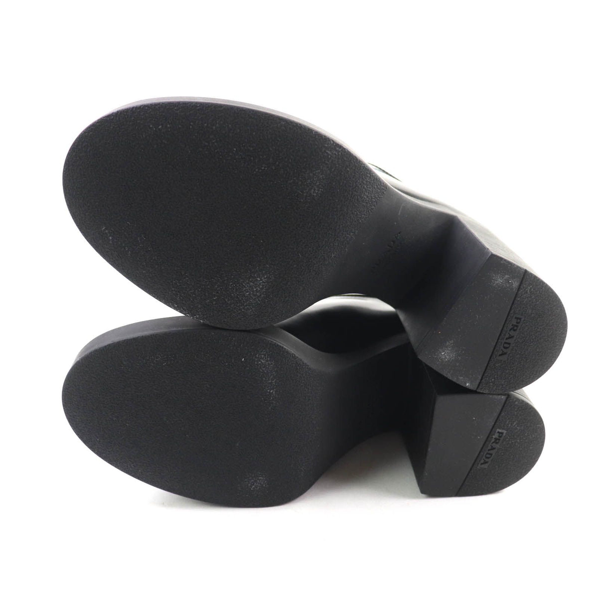 Prada Triangle Logo Chunky Heel Leather Loafers Black — view 7