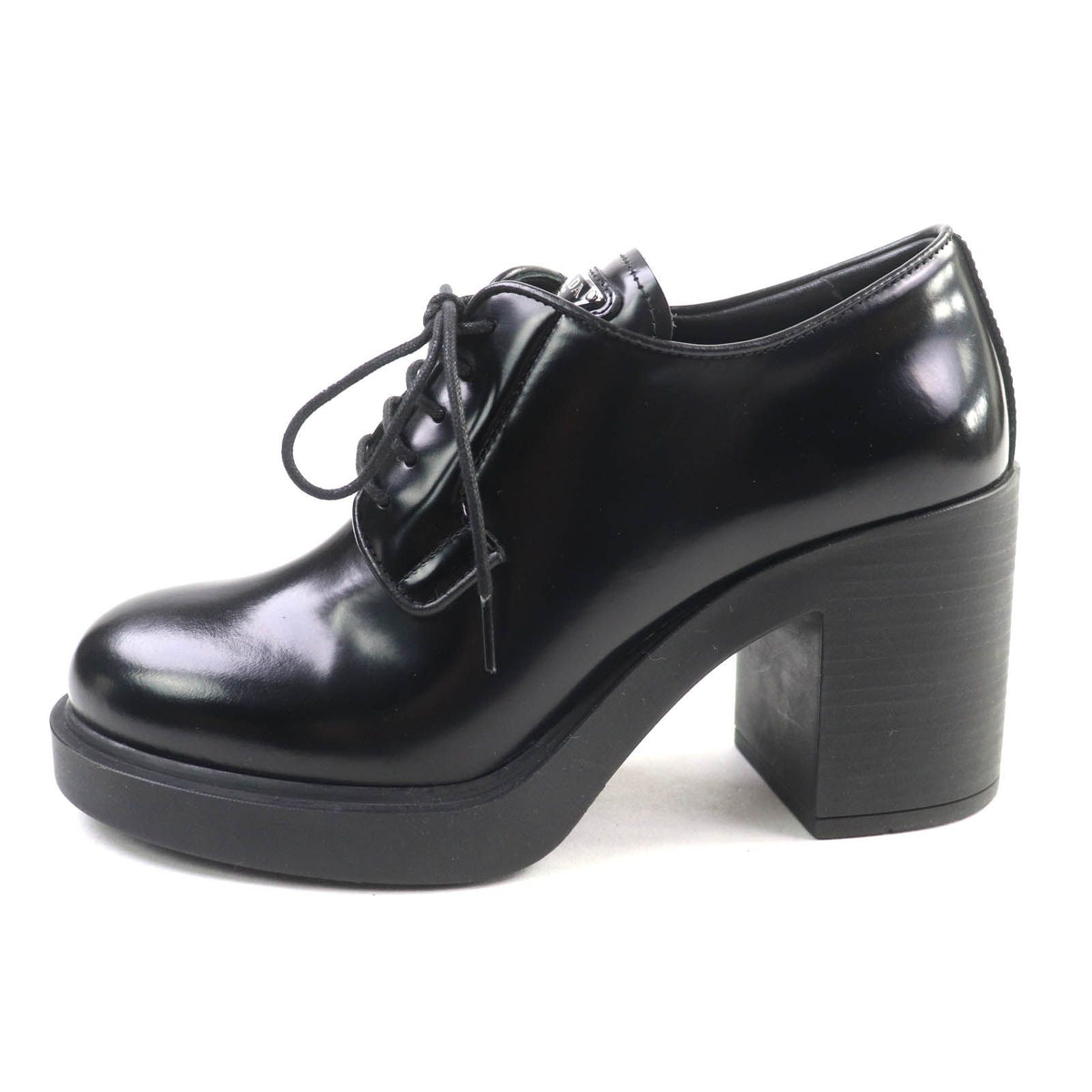 Prada Triangle Logo Chunky Heel Leather Loafers Black — view 5