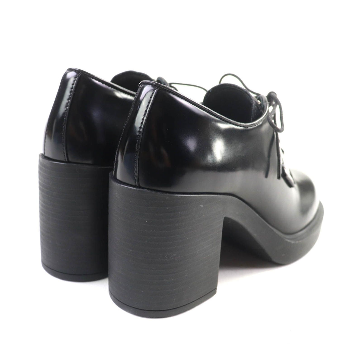 Prada Triangle Logo Chunky Heel Leather Loafers Black — view 3