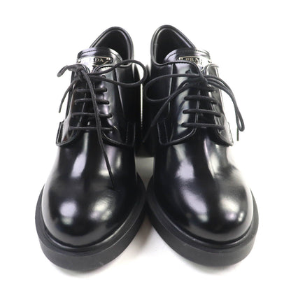 Prada Triangle Logo Chunky Heel Leather Loafers Black — view 4