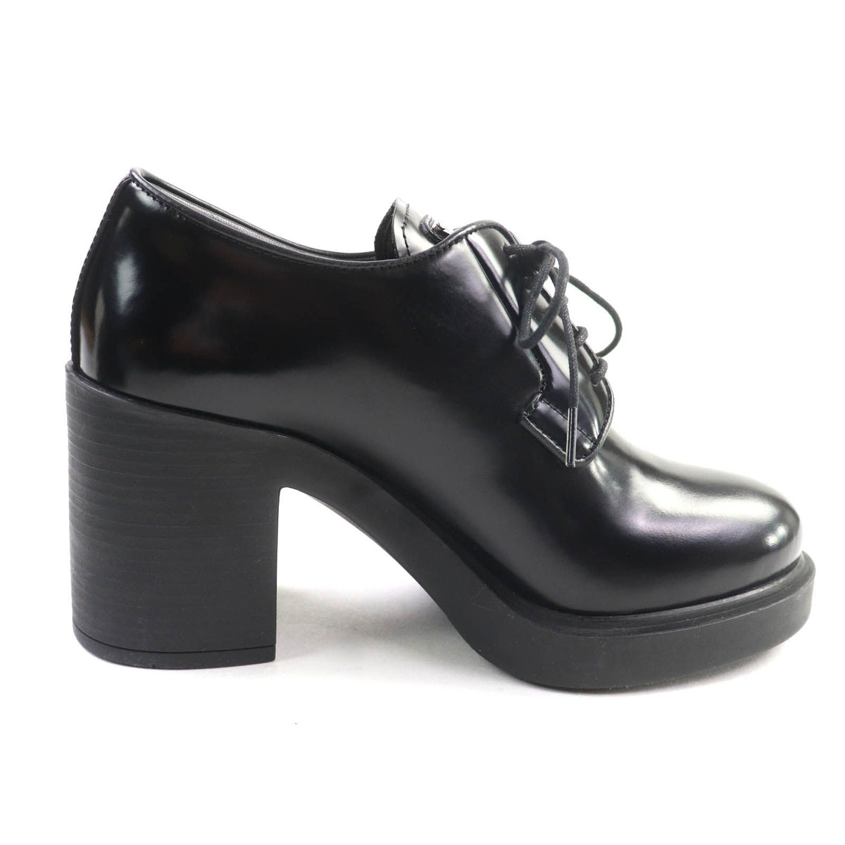 Prada Triangle Logo Chunky Heel Leather Loafers Black — view 6