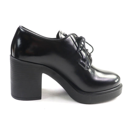 Prada Triangle Logo Chunky Heel Leather Loafers Black — view 6