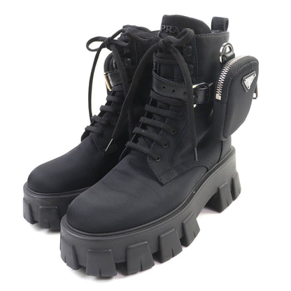 Prada Monolith Triangle Logo Re-Nylon Lace-up Short Boots Black