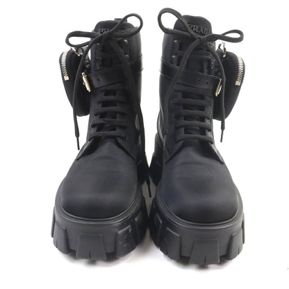 Prada Monolith Triangle Logo Re-Nylon Lace-up Short Boots Black — view 3