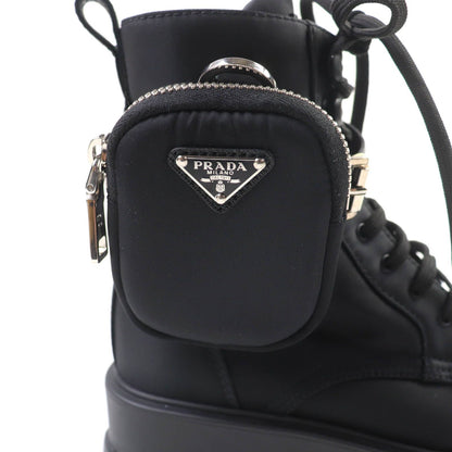 Prada Monolith Triangle Logo Re-Nylon Lace-up Short Boots Black — view 8