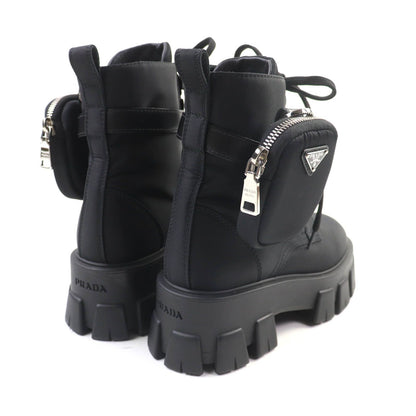 Prada Monolith Triangle Logo Re-Nylon Lace-up Short Boots Black — view 2