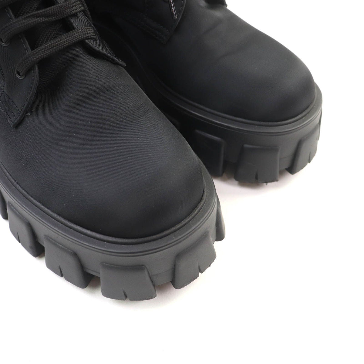 Prada Monolith Triangle Logo Re-Nylon Lace-up Short Boots Black — view 7