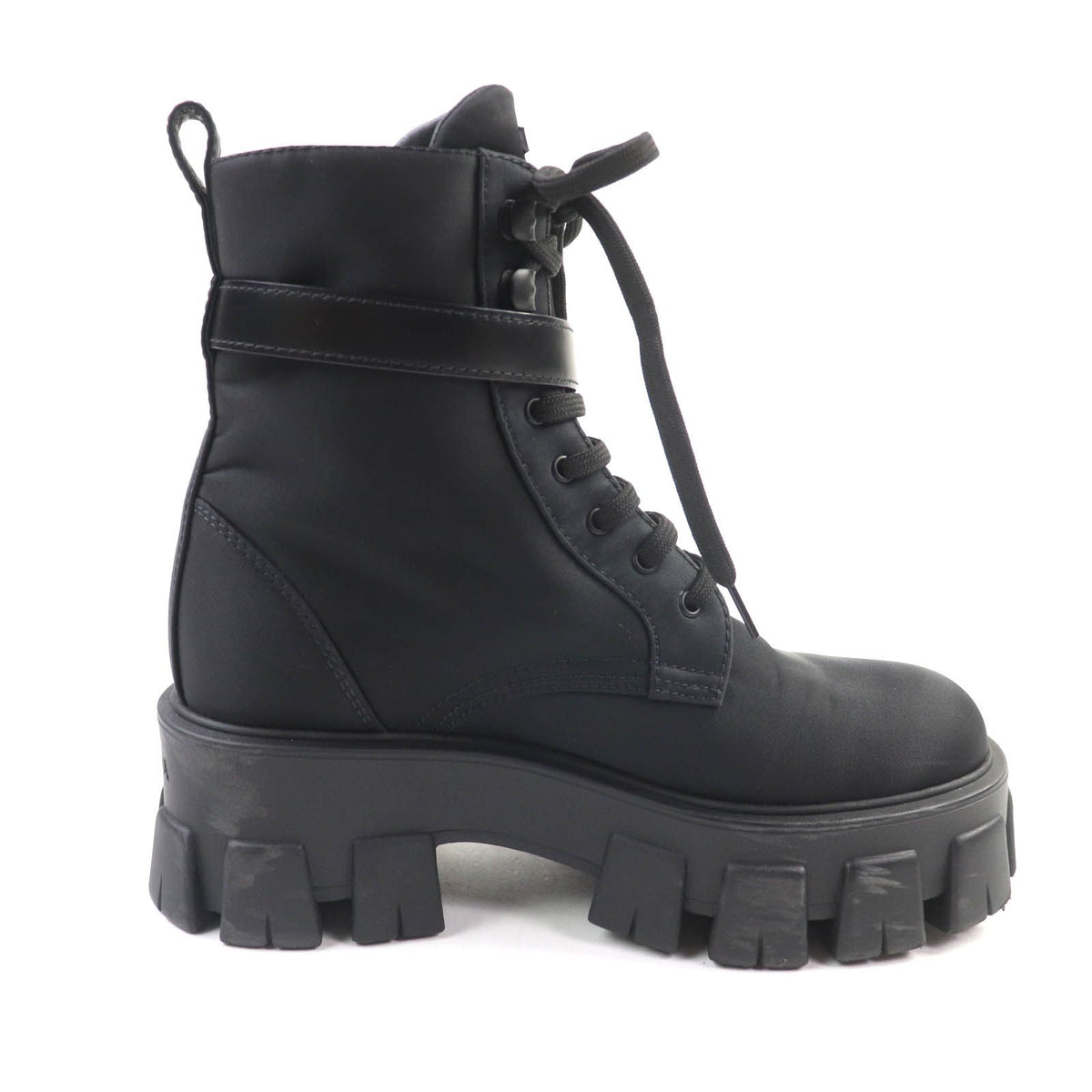 Prada Monolith Triangle Logo Re-Nylon Lace-up Short Boots Black — view 5