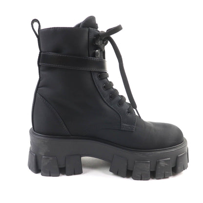 Prada Monolith Triangle Logo Re-Nylon Lace-up Short Boots Black — view 5