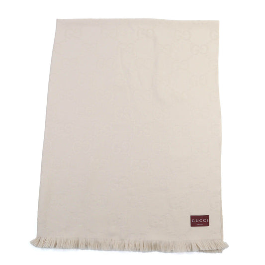Gucci Wool Silk GG Jacquard Large Blanket Shawl Beige 135 Scarf
