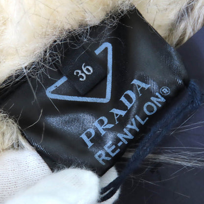 Prada Triangle Logo Eco Fur Hooded Re-Nylon Long Coat Navy 36 — view 7