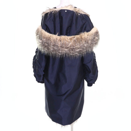Prada Triangle Logo Eco Fur Hooded Re-Nylon Long Coat Navy 36 — view 3