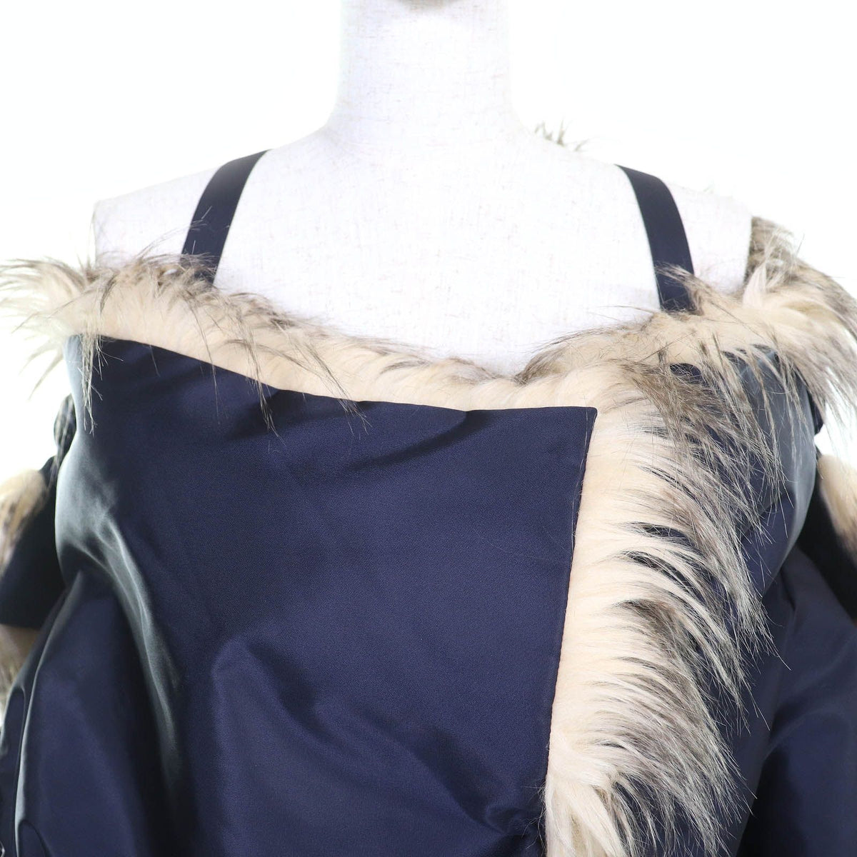 Prada Triangle Logo Eco Fur Hooded Re-Nylon Long Coat Navy 36 — view 4