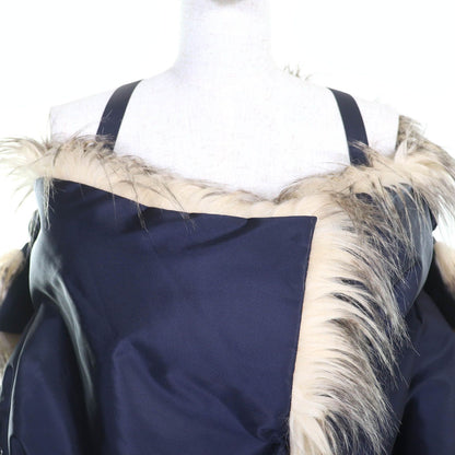 Prada Triangle Logo Eco Fur Hooded Re-Nylon Long Coat Navy 36 — view 4