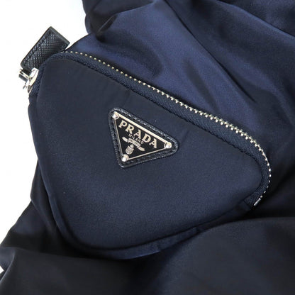 Prada Triangle Logo Eco Fur Hooded Re-Nylon Long Coat Navy 36 — view 6