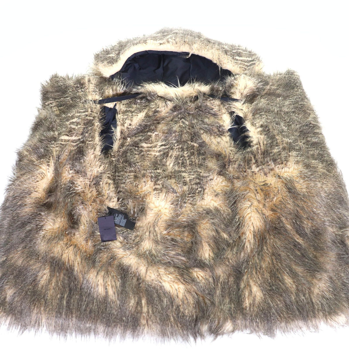 Prada Triangle Logo Eco Fur Hooded Re-Nylon Long Coat Navy 36 — view 5