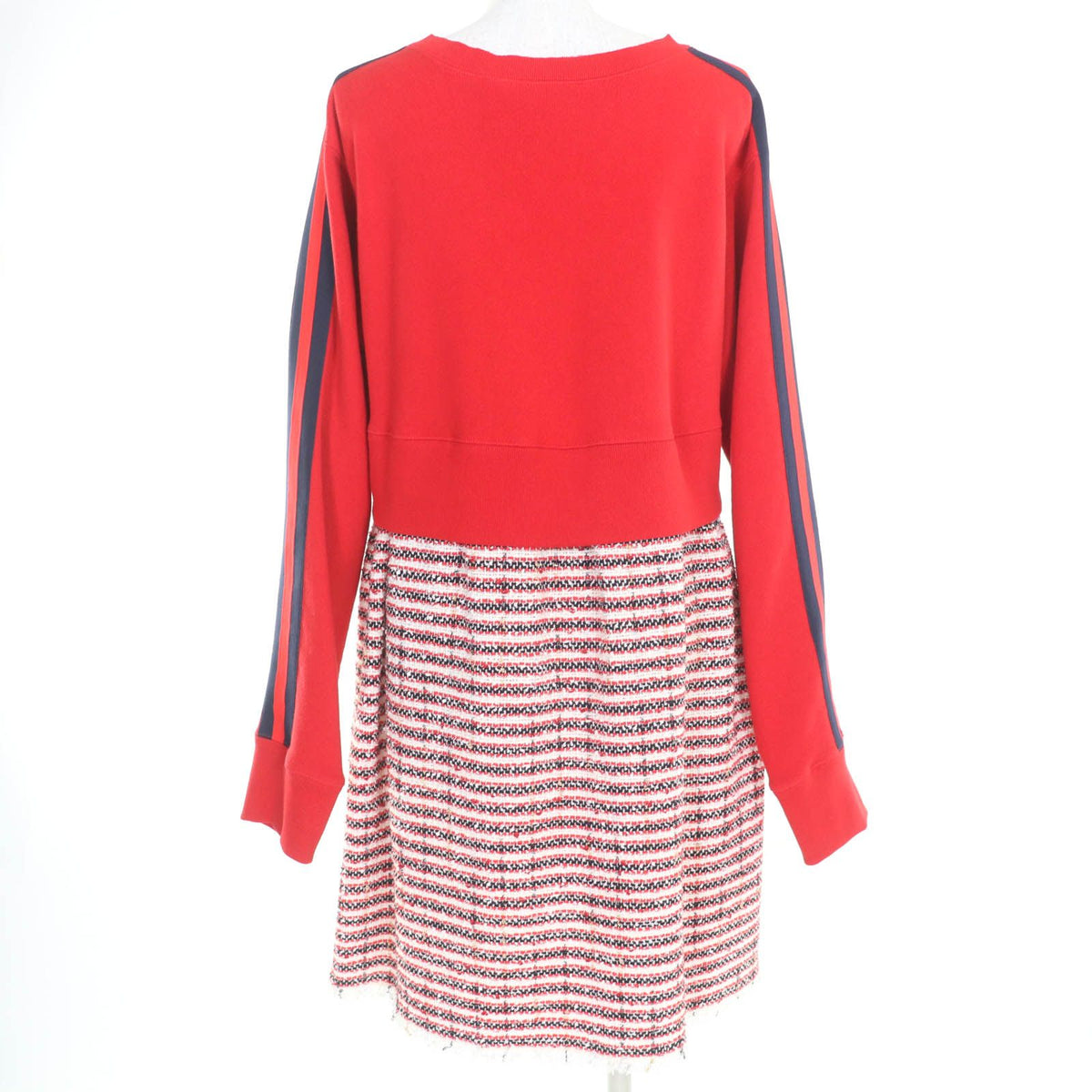 Gucci Cotton Web Line Sweatshirt Tweed Switch Dress Red — view 3