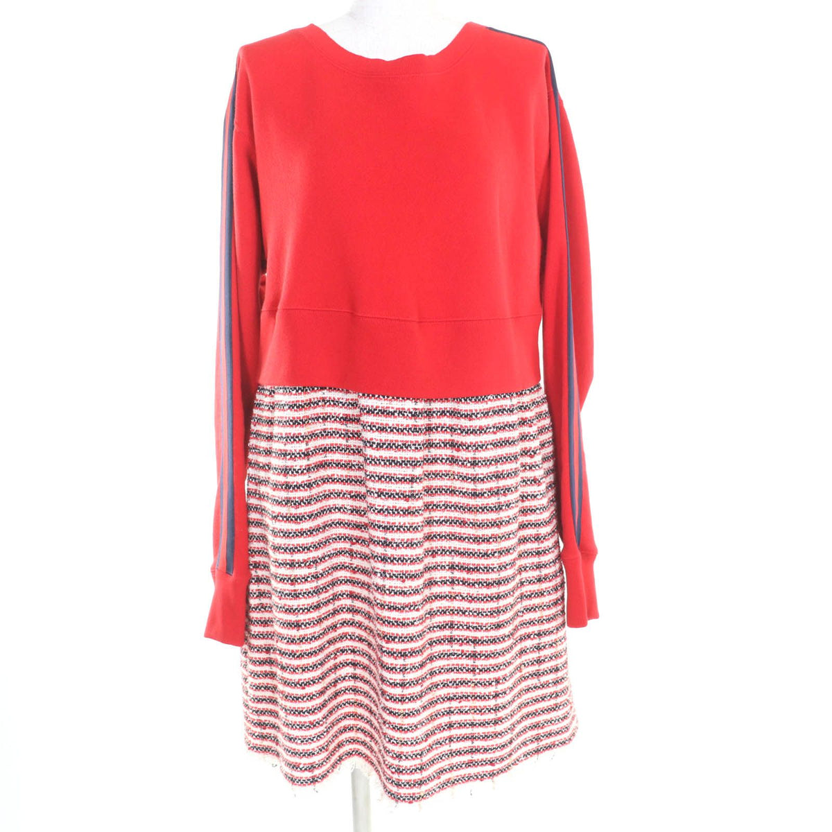 Gucci Cotton Web Line Sweatshirt Tweed Switch Dress Red