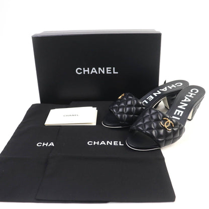 Chanel Quilted Lambskin Sandals Black Gold — view 2