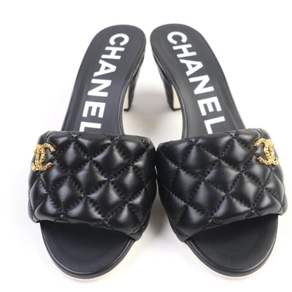 Chanel Quilted Lambskin Sandals Black Gold — view 4