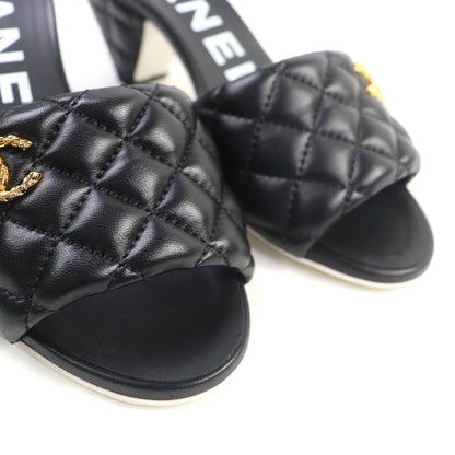 Chanel Quilted Lambskin Sandals Black Gold — view 8
