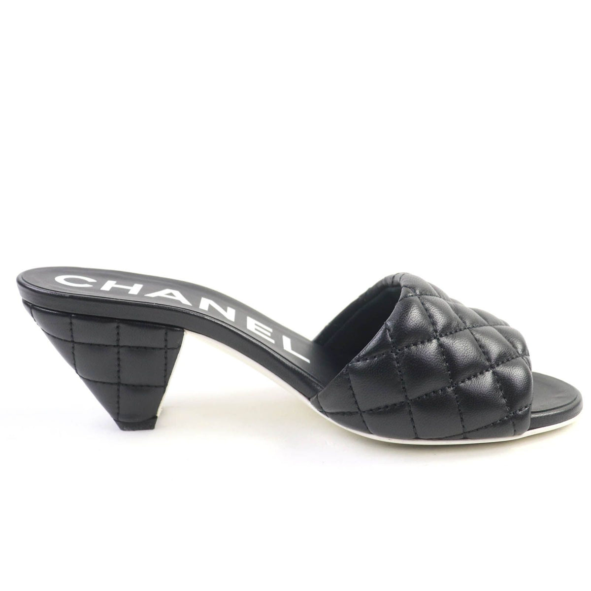 Chanel Quilted Lambskin Sandals Black Gold — view 6