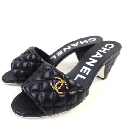 Chanel Quilted Lambskin Sandals Black Gold