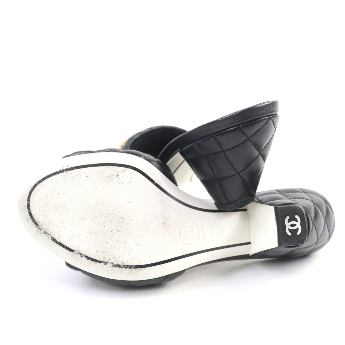 Chanel Quilted Lambskin Sandals Black Gold — view 7