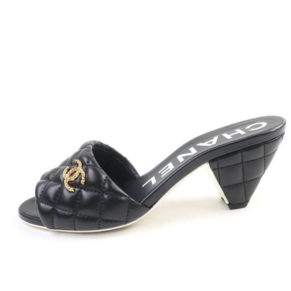 Chanel Quilted Lambskin Sandals Black Gold — view 5