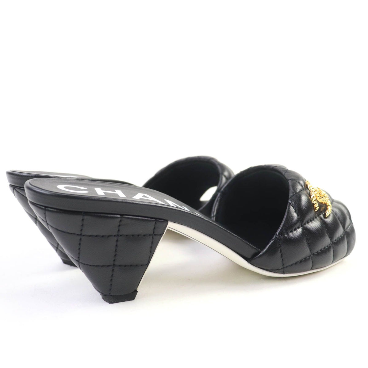 Chanel Quilted Lambskin Sandals Black Gold — view 3