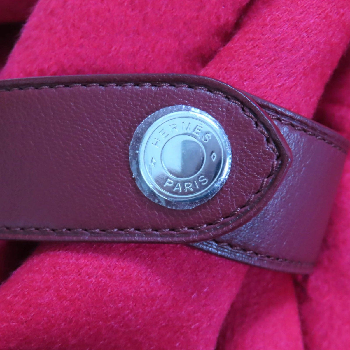 Hermes Leather with Belt Cashmere 100% Poncho Cape Coat Red 36 — view 7