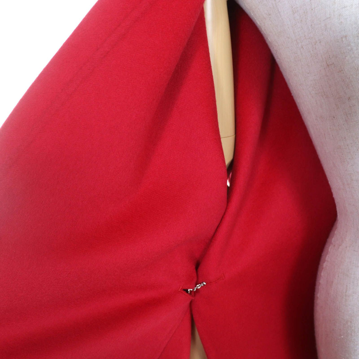 Hermes Leather with Belt Cashmere 100% Poncho Cape Coat Red 36 — view 5