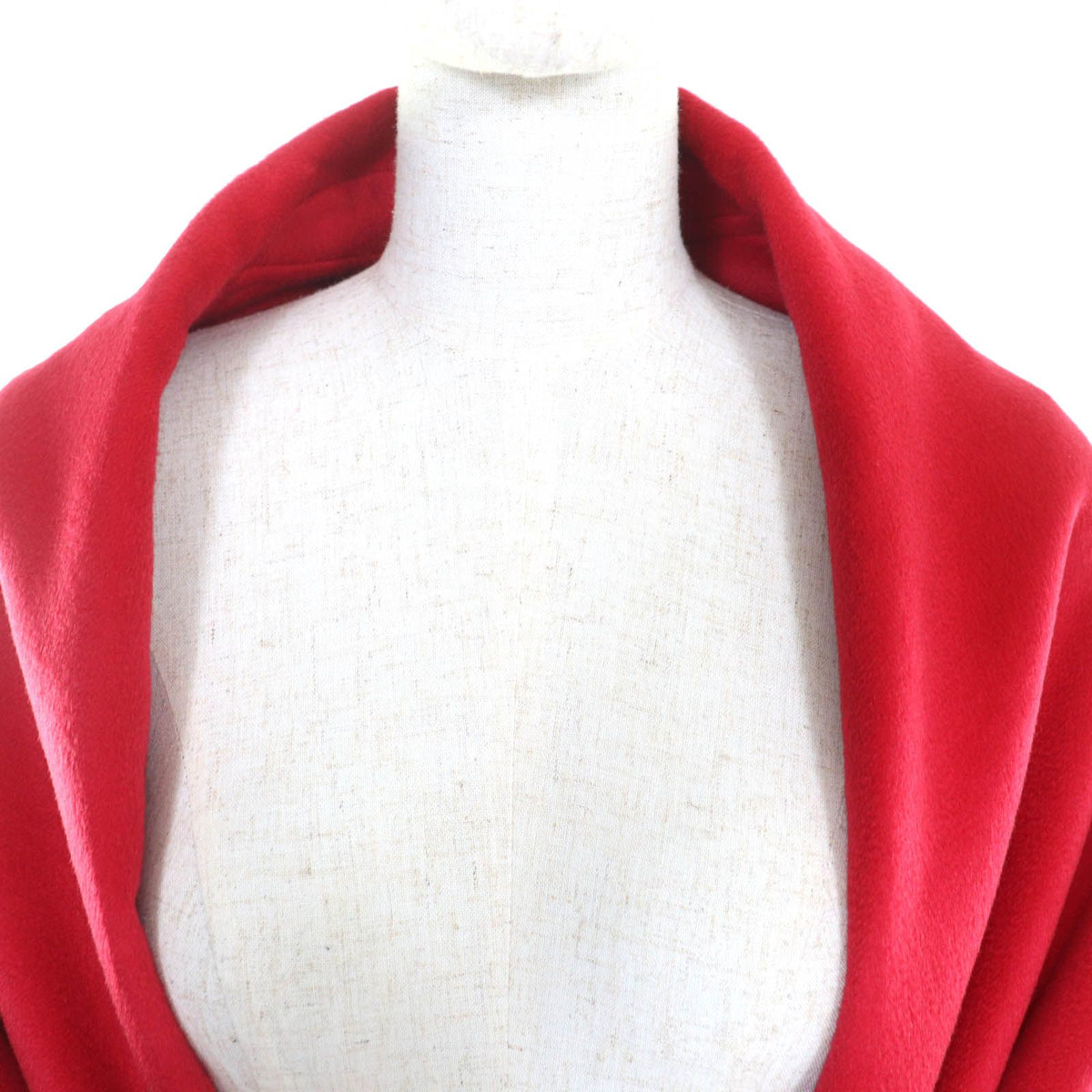 Hermes Leather with Belt Cashmere 100% Poncho Cape Coat Red 36 — view 4