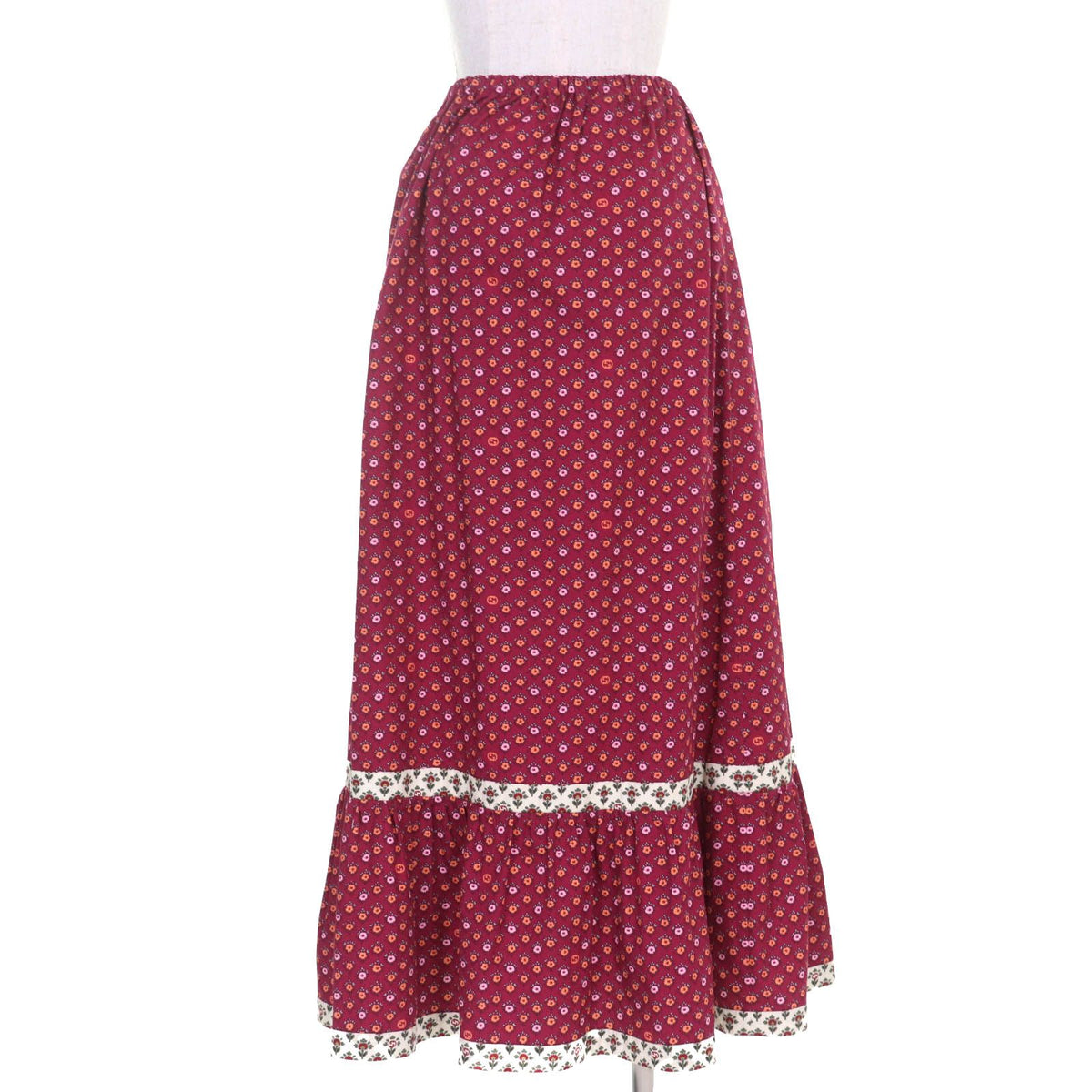 Gucci Cotton 100% Interlocking G Floral Flare Hem Long Skirt Multi 36 — view 3