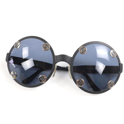 Chanel Vintage CC Logo Round Sunglasses Matte Black Eyewear