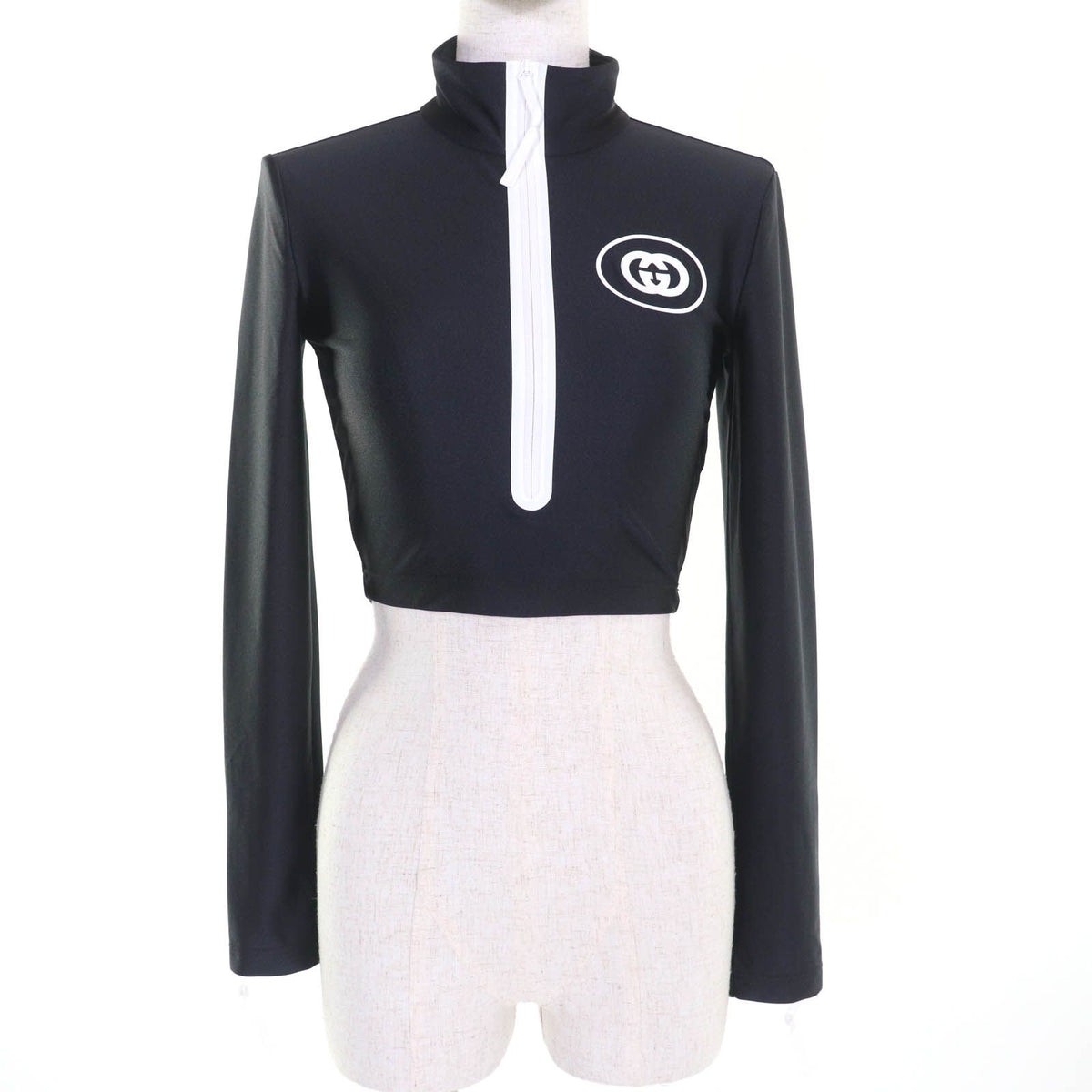 Gucci Interlocking G Cropped Sparkling Long Sleeve Track Top XS