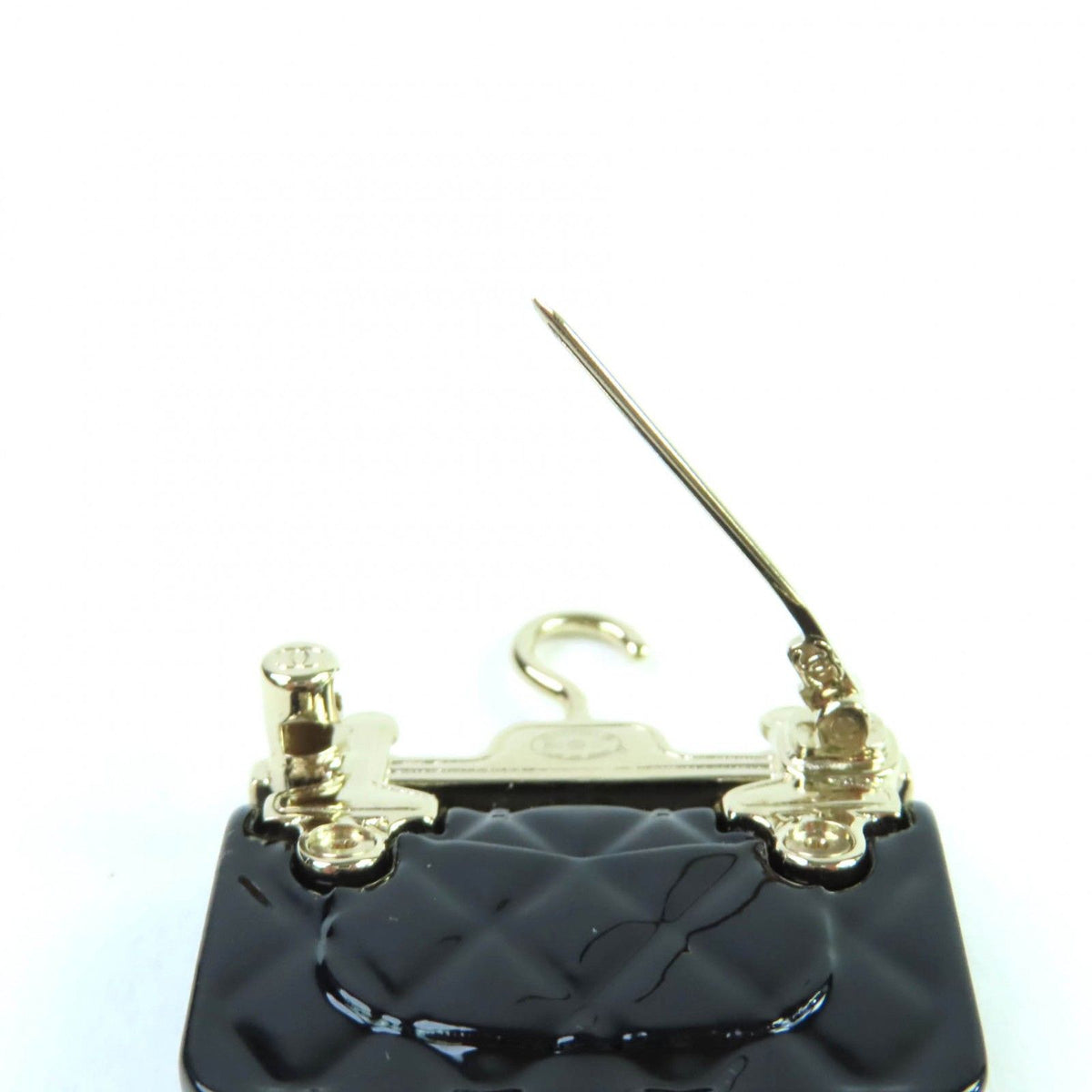 Chanel CC Logo Pearl Design Brooch Black Gold — view 6